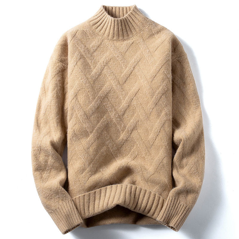 Half Turtleneck Sweater Men Korean Loose Knit Sweater