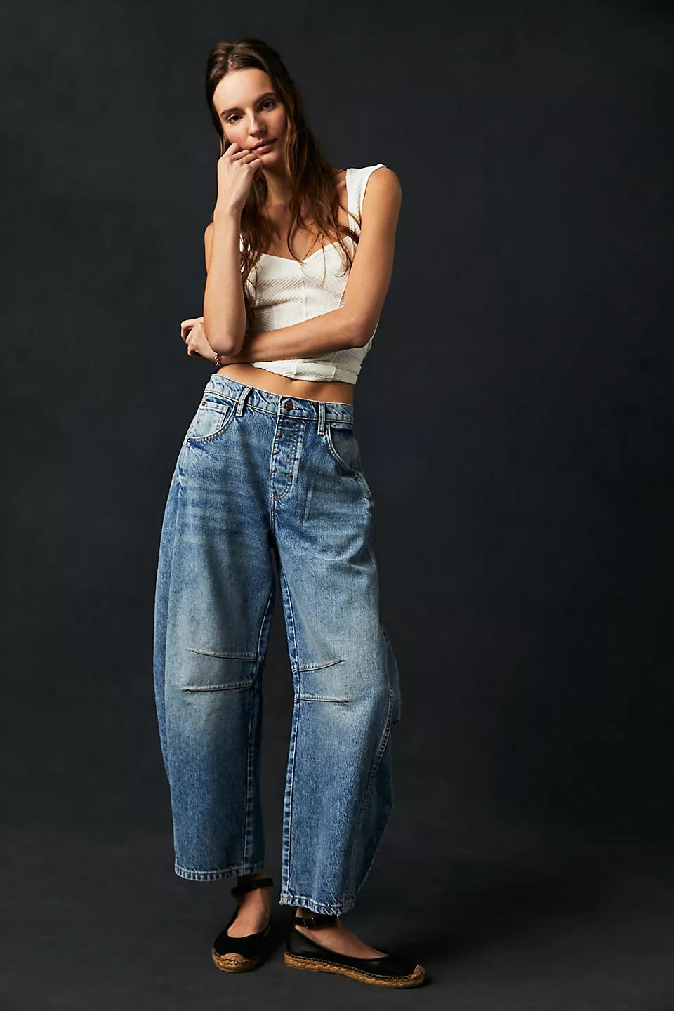 High Stretch Mid-Rise Barrel Jeans