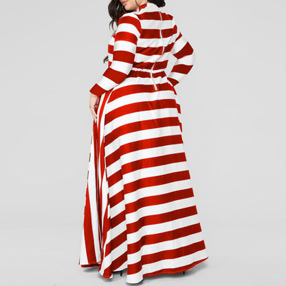 Loose Women''s Dress Plus Size Striped Woman''s Dress