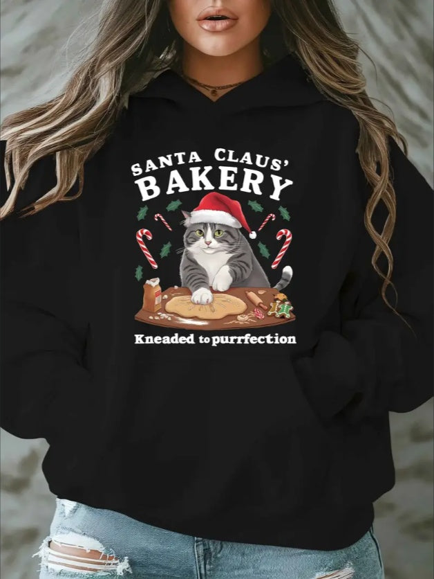 Women's Plus Size Christmas Cat Hoodie