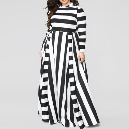 Loose Women''s Dress Plus Size Striped Woman''s Dress