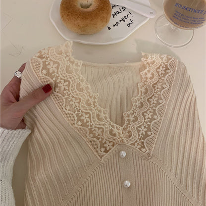 Pearl Button Embellished Long Sleeved Sweater For Women