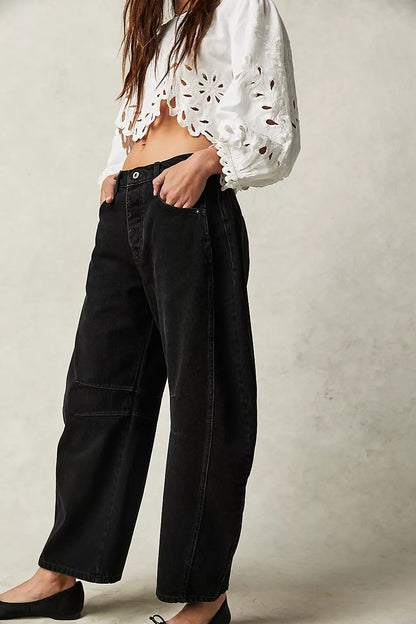 High Stretch Mid-Rise Barrel Jeans