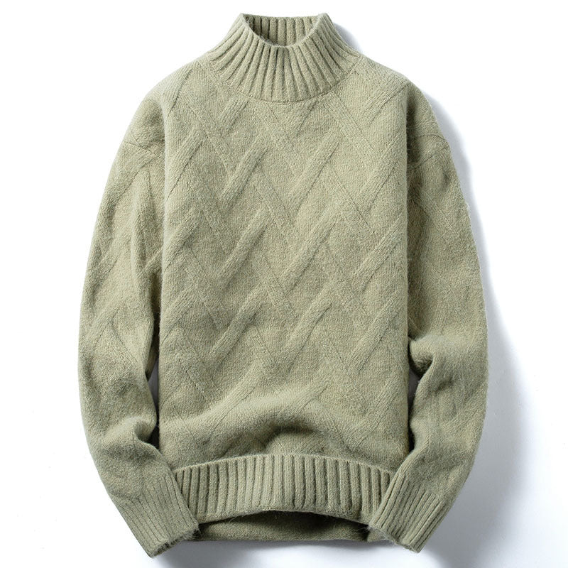 Half Turtleneck Sweater Men Korean Loose Knit Sweater